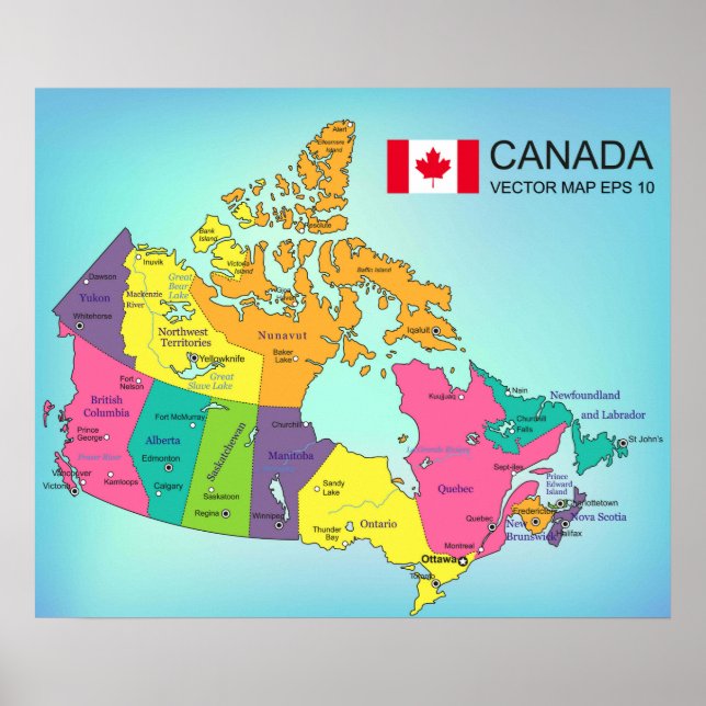 Affiche - Carte du Canada avec provinces (Devant)