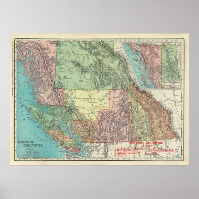 Affiche Carte du Canada de l'ancienne Colombie-Britannique (Devant)