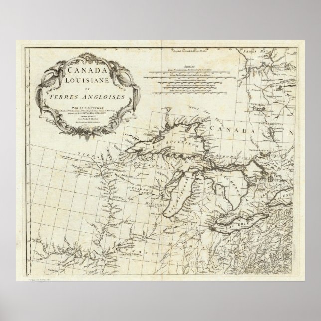 Affiche Carte du Canada montrant les villages amérindiens (Devant)