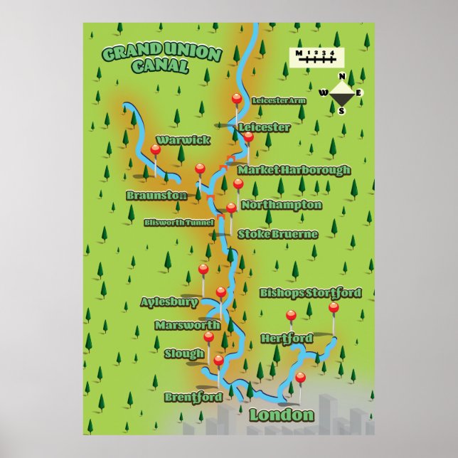 Affiche Carte du canal de Grand Union (Devant)