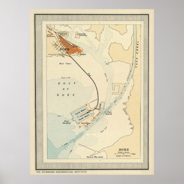 Affiche Carte du canal de Suez vintage (1922) (Devant)