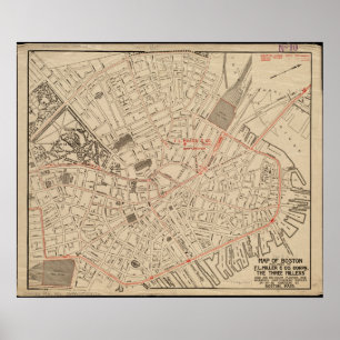 Affiche Carte du centre-ville de Boston 1911 Vintage