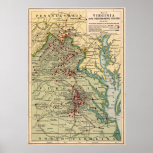 Affiche Carte du champ de bataille de la guerre civile de