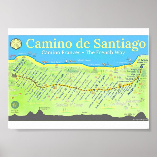Affiche Carte du Chemin de Saint-Jacques (Devant)