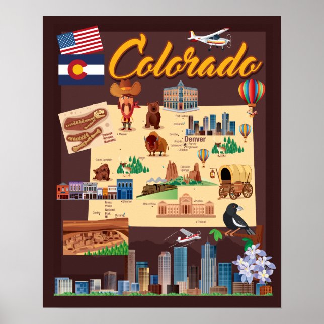 Affiche Carte du Colorado (Devant)