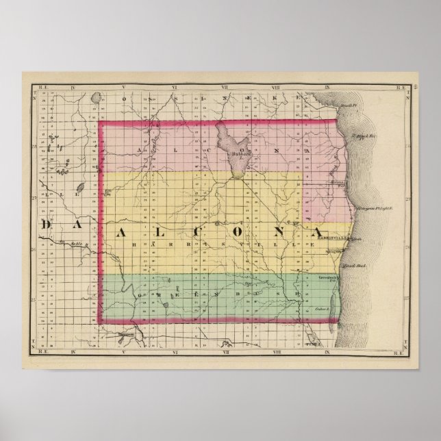 Affiche Carte du comté d'Alcona, Michigan (Devant)
