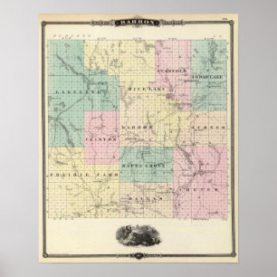 Affiche Carte du comté de Barron, État du Wisconsin