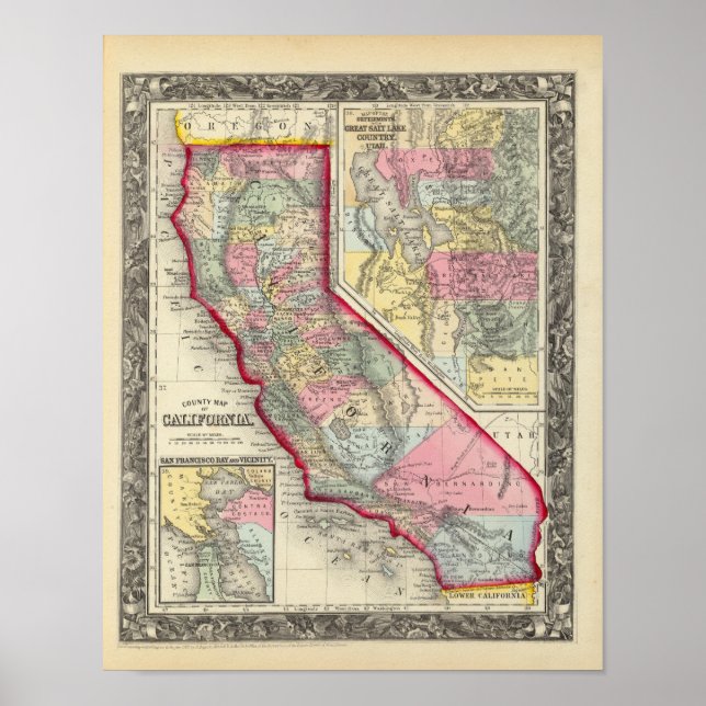 Affiche Carte Du Comté De Californie (Devant)
