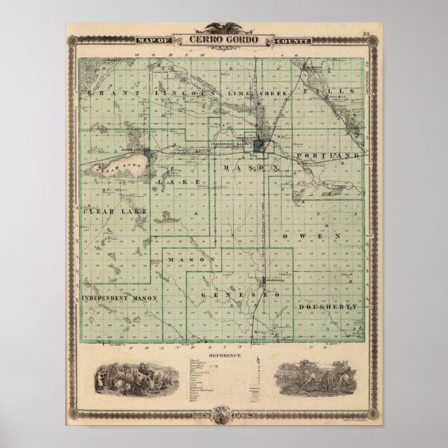 Affiche Carte du comté de Cerro Gordo, État de l'Iowa (Devant)