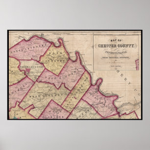 Affiche Carte du comté de Chester 1847 Schuylkill River