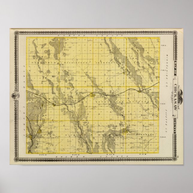 Affiche Carte du comté de Chickasaw, État de l'Iowa (Devant)