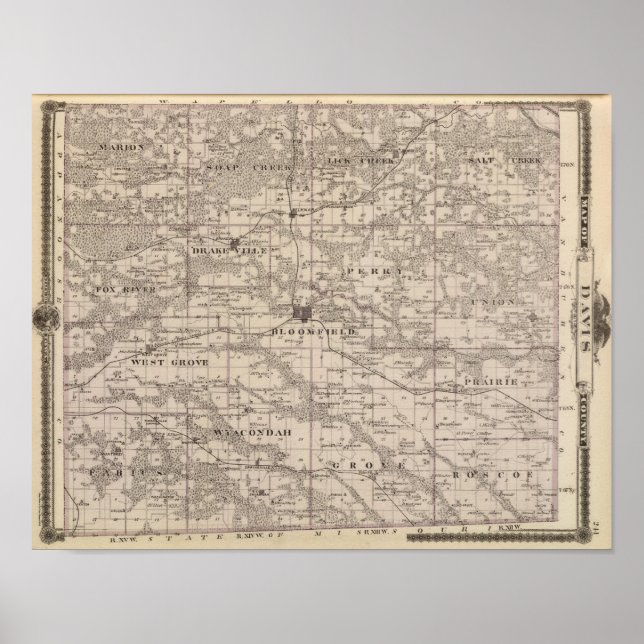 Affiche Carte du comté de Davis, État de l'Iowa (Devant)