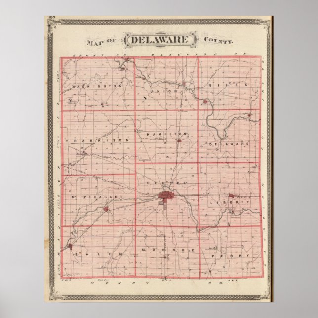 Affiche Carte du comté de Delaware (Devant)