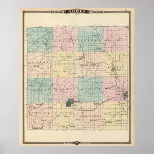 Affiche Carte du comté de Green, état du Wisconsin