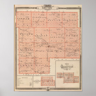 Affiche Carte du comté de Grundy, état de l'Iowa