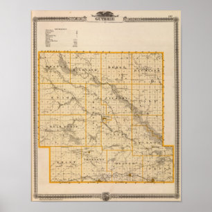 Affiche Carte du comté de Guthrie, État de l'Iowa