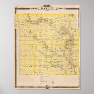 Affiche Carte du comté de Hardin, état de l'Iowa
