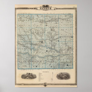 Affiche Carte du comté de Keokuk, État de l'Iowa