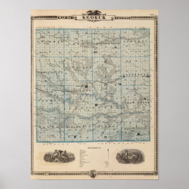 Affiche Carte du comté de Keokuk, État de l'Iowa (Devant)