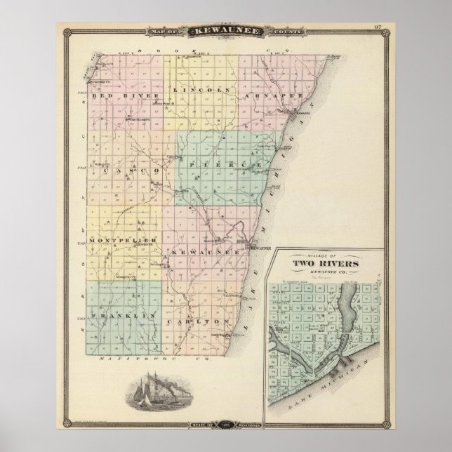 Affiche Carte du comté de Kewaunee (Devant)