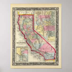 Affiche Carte du comté de la Californie