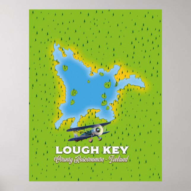 Affiche Carte du comté de Lough Key Roscommon, Irlande (Devant)