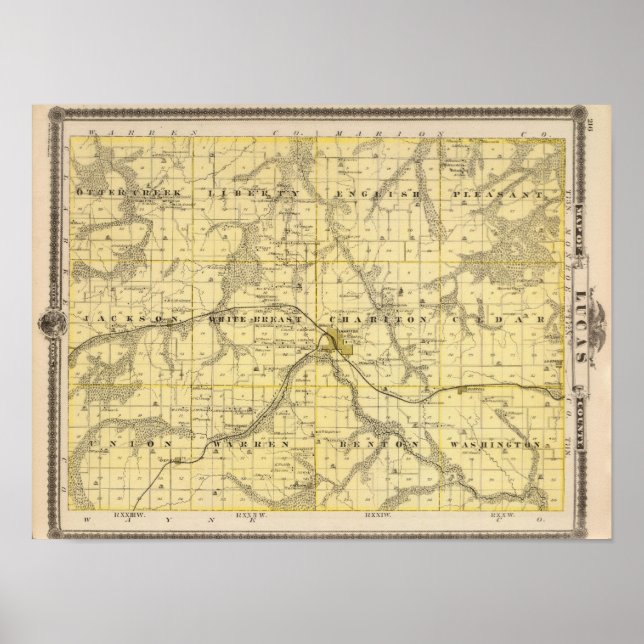 Affiche Carte du comté de Lucas, État de l'Iowa (Devant)