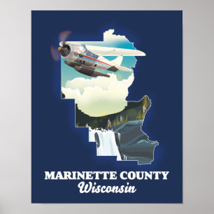 Affiche carte du comté de Marinette Wisconsin
