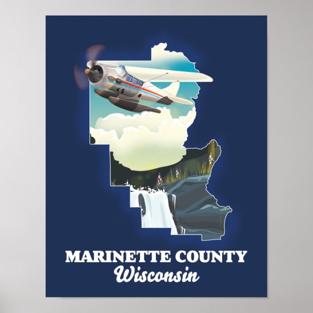 Affiche carte du comté de Marinette Wisconsin (Devant)