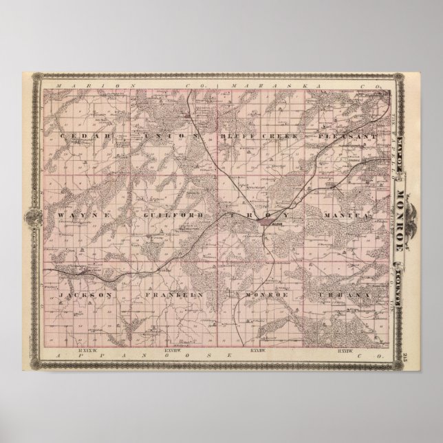 Affiche Carte du comté de Monroe, État de l'Iowa (Devant)