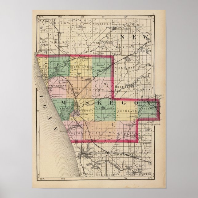 Affiche Carte du comté de Muskegon, Michigan (Devant)