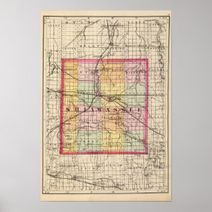 Affiche Carte du comté de Shiawassee, Michigan