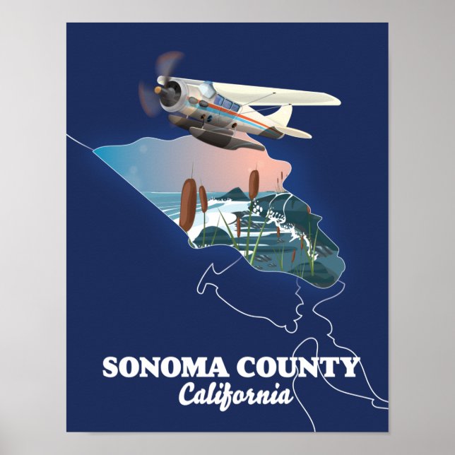 Affiche Carte du comté de Sonoma Californie (Devant)