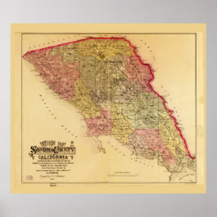 Affiche Carte du comté de Sonoma, Californie (1884)