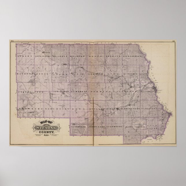 Affiche Carte du comté de Stearns, Minnesota (Devant)