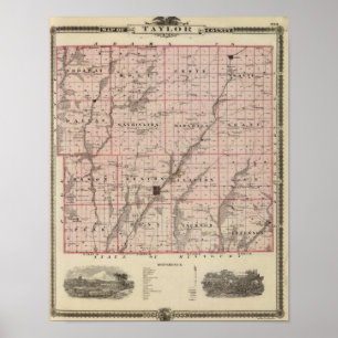 Affiche Carte du comté de Taylor, État de l'Iowa