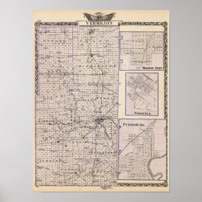 Affiche Carte du comté de Vermilion, Mason City (Devant)