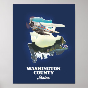 Affiche carte du comté de Washington Maine