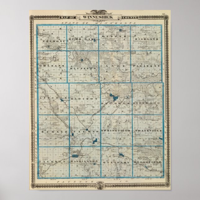 Affiche Carte du comté de Winneshiek, État de l'Iowa (Devant)