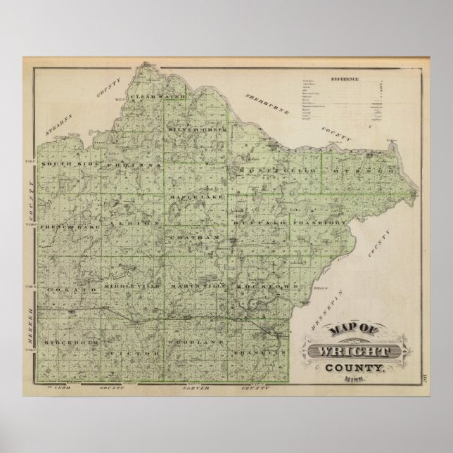 Affiche Carte du comté de Wright, Minnesota (Devant)