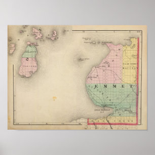 Affiche Carte du comté d'Emmet, Michigan