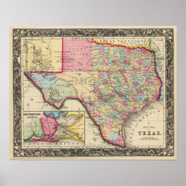 Affiche Carte Du Comté Du Texas (Devant)