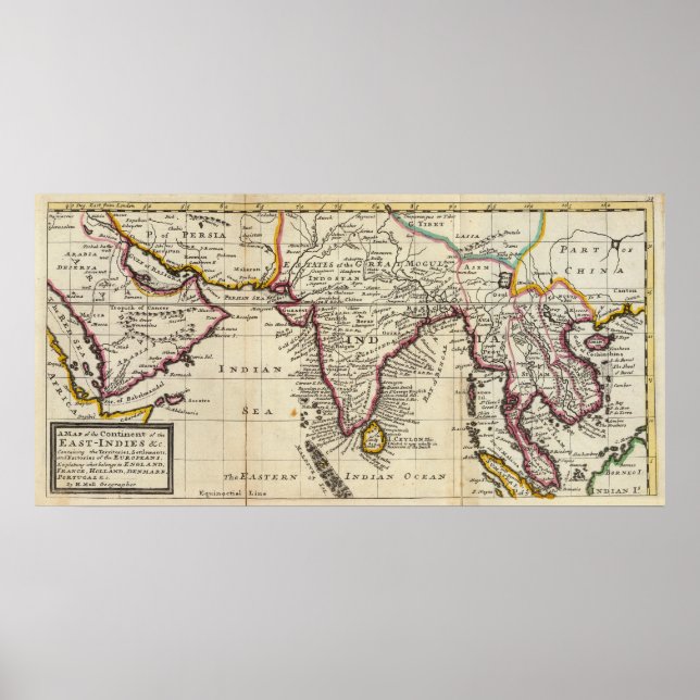 Affiche Carte du continent des Indes orientales (Devant)