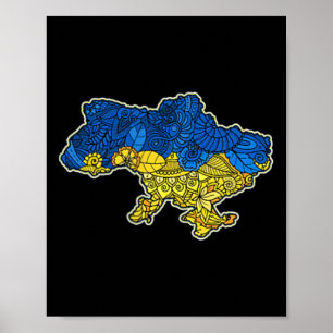 Affiche Carte du contour de l'Ukraine Cadeau Drapeau natio
