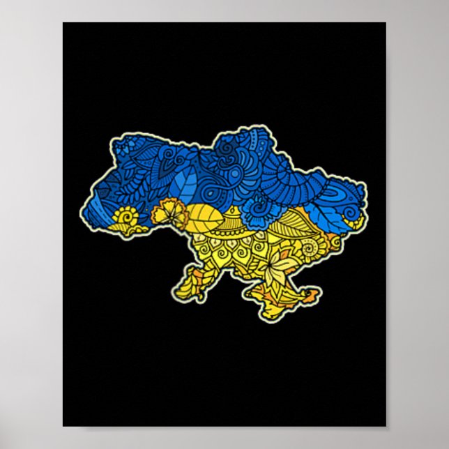 Affiche Carte du contour de l'Ukraine Cadeau Drapeau natio (Devant)