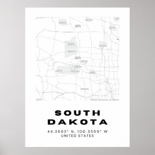 Affiche Carte du Dakota du Sud