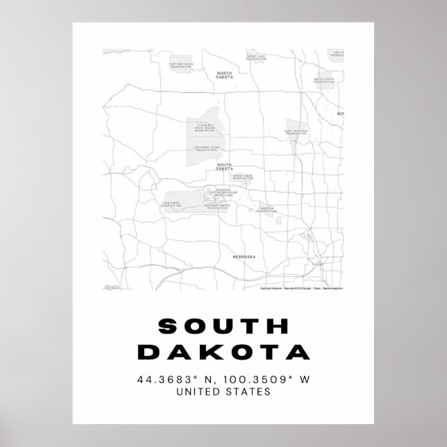 Affiche Carte du Dakota du Sud (Devant)