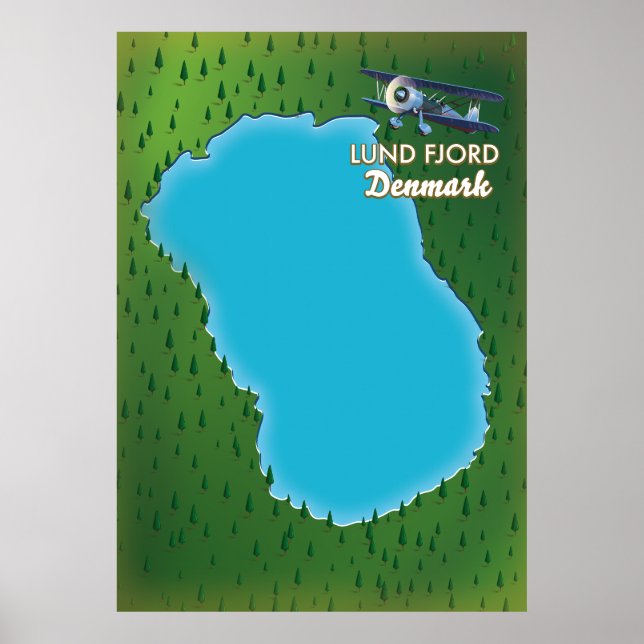 Affiche carte du Danemark, Fjord de Lund (Devant)