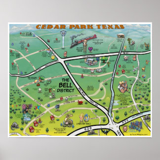 Affiche Carte du dessin animé Cedar Park Texas