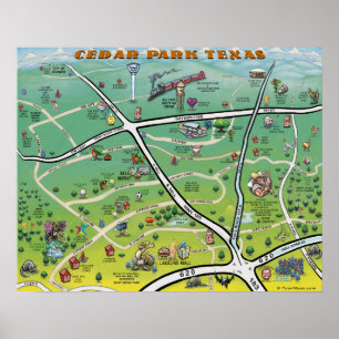 Affiche Carte du dessin animé Cedar Park Texas